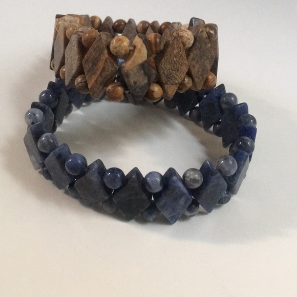 Pair Boho Stone Stretch Bracelets - Picture 1 of 3